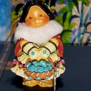 Native American Girl Figurine Turquoise Stones December Enesco 2000 Karen Hahn